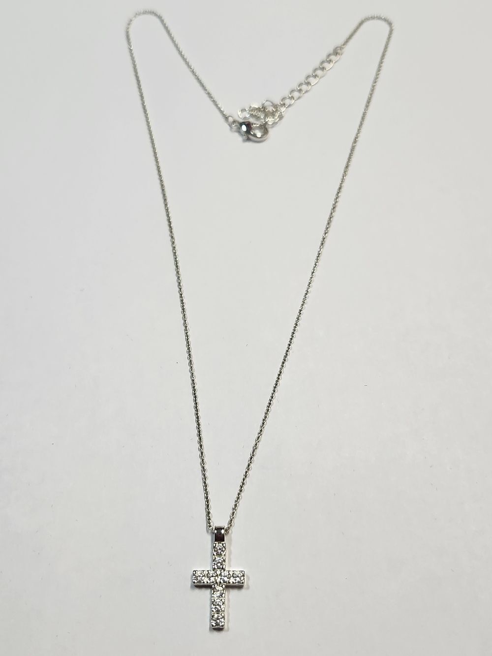 Fine Silver Plated Cross Pendant Necklace with CZ Stones 18-20"